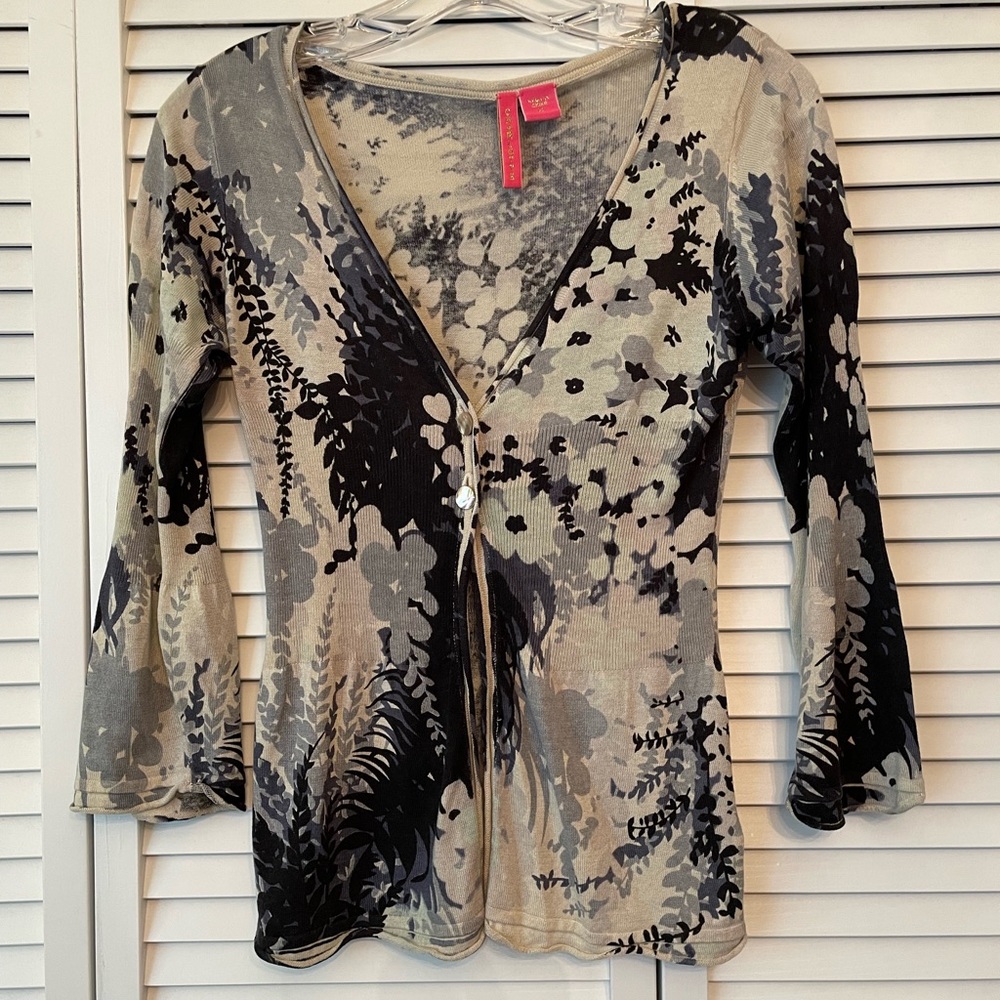 New Charlotte Tarantola Small Silk and Cashmere Floral Bell Sleeve Cardigan